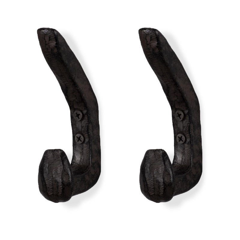 Rustic State Halle Wall Mount Cast Iron Hooks Coat Towel Bag Hat Hanger Railroad Spike Rack with Hammered Effect Texture Black Set of 2 - Image 1